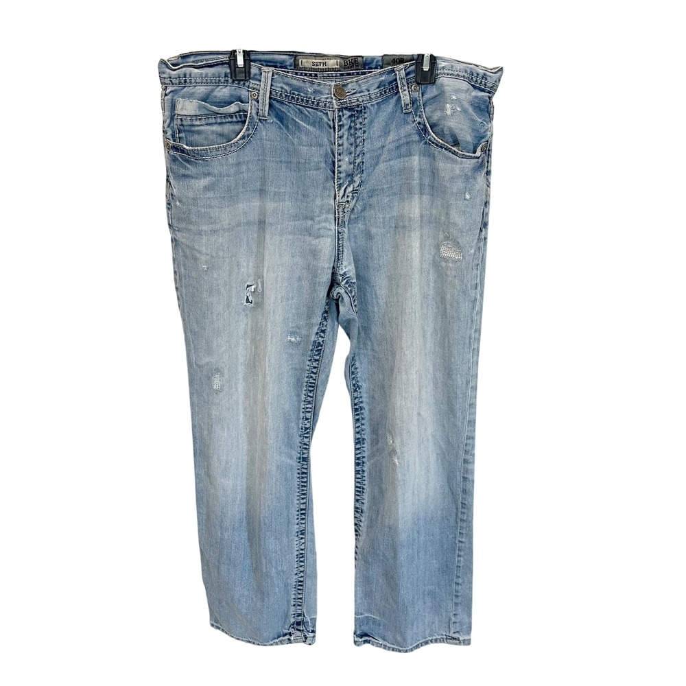 BKE Seth Mens Distressed Light Wash Straight Leg Denim Jeans Size 40R Blue